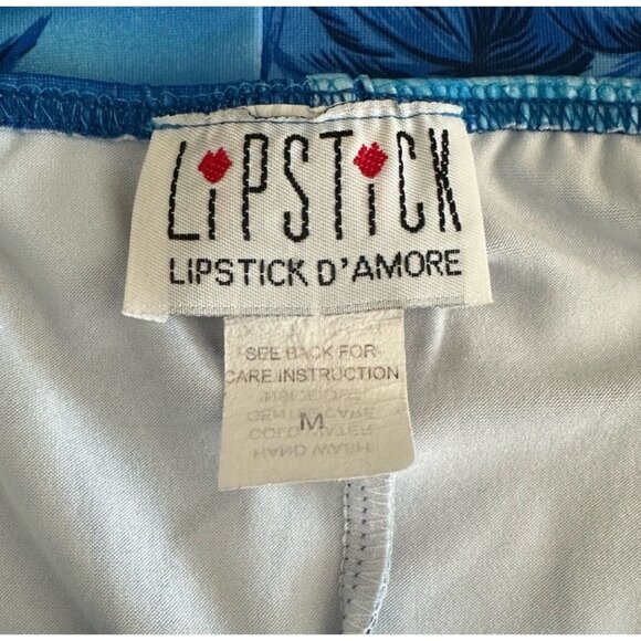 Halter Neck Blue Palm Tree Print Dress By Lipstick Damore - Picture 3 of 9